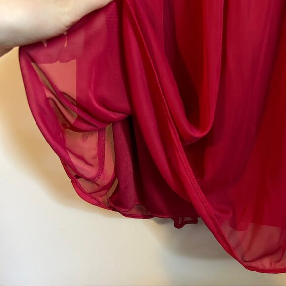 David’s Bridal Apple Red Scoop Neck Cap Sleeves Lace Bridesmaid Dress Size 6 - Picture 7 of 11